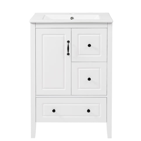 Freestanding Bathroom Vanity With Sink, Soft Closing Cabinet And Drawers - White