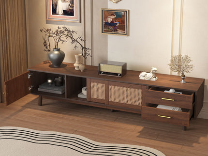 TV Stand For 80" TVs With Sliding Doors And Drawers, Accent Storage Unit - Dark Brown