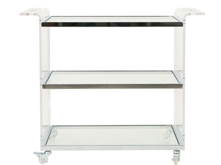 Elegant Acrylic Bar Cart With Tempered Glass Shelves And Rattan Metal Frame - Clear