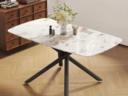 Luxurious Marble Patterned Dining Table With Metal Fork Legs