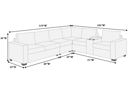 Modern Style L-Shape Sectional Set, USB Ports, Cup Holder