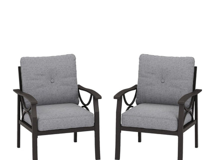 All Weather Armchairs With Cushions, Sculptural Design (Set of 2) - Gray / Khaki