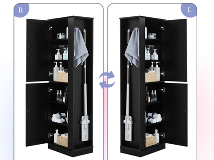 Tall Freestanding Bathroom Storage Cabinet With Adjustable Shelves And Side Hooks