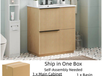 Fluted Bathroom Vanity With Ceramic Sink, Soft Close Slides