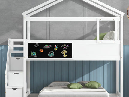 House Style Bunk Bed With Storage Staircase And board