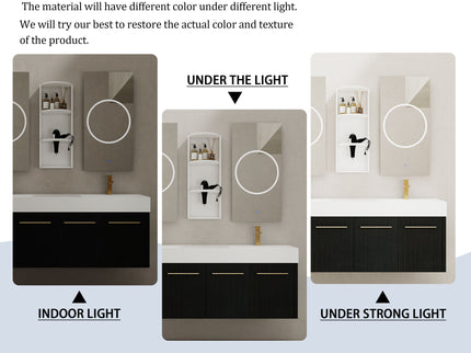 Modern Wall Mounted Bathroom Vanity With Resin Sink And Storage Rack