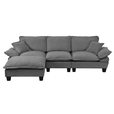 Modular Sectional Sofa With Movable Ottoman & Pillows