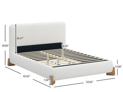 Elegant Boucle Upholstered Bed With Solid Wood Feet