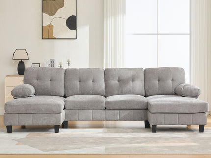 U-Shaped Sectional Sofa 103.5" Fabric Couch With Dual Chaise Lounges, Storage Pockets, Armrest Pillows
