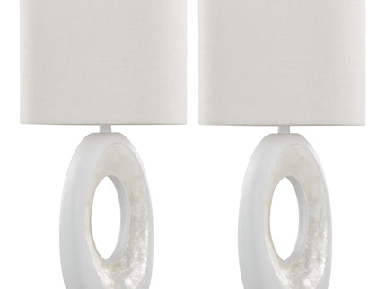 Pearl - Contemporary Table Lamp (Set of 2) - Matte White / Natural Shell
