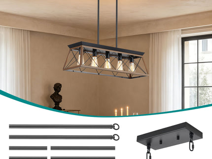Chandelier Pendant Light For Dining Room Kitchen, 5 Light Fixture With Adjustable Height