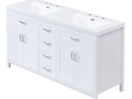 59.1" Minimalist Double Sink Bathroom Vanity With Top, Soft Close Doors & Drawers - White