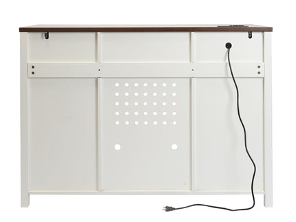 Coffee Bar With Mini Fridge Space & Built In Charging Station, Large Bar Cabinet With Drawers & Adjustable Shelves For Kitchen - White
