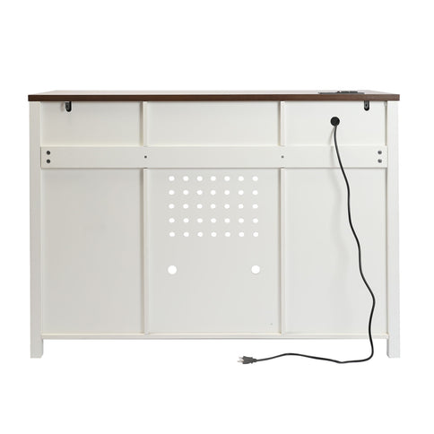 Coffee Bar With Mini Fridge Space & Built In Charging Station, Large Bar Cabinet With Drawers & Adjustable Shelves For Kitchen - White