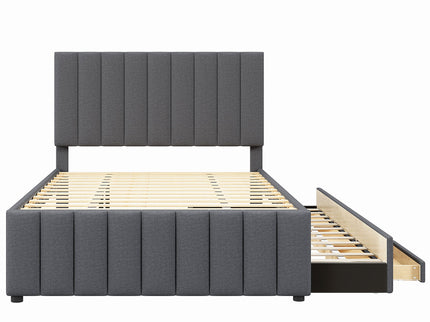 Upholstered Platform Bed With Twin Size Trundle And 3 Drawers