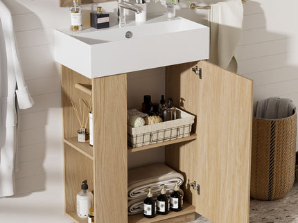 Bathroom Vanity With Sink, Freestanding Wood Grain Cabinet With Storage