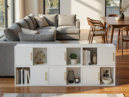 Cube Storage Organizer With Sliding Door Stackable Modular Bookshelf & Storage Cabinet - White