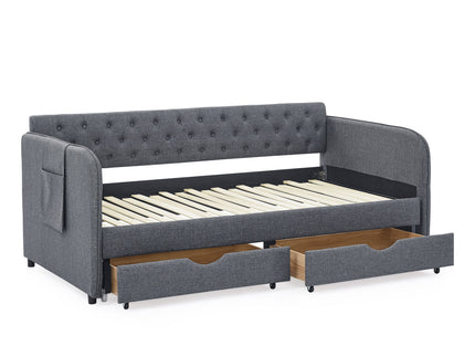 Daybed With Trundle And Storage Drawers, Flat Arms With Pocket