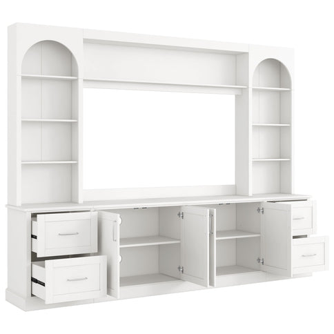Arched Entertainment Center Wall Unit With Drawers, TV Stand