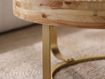 Modern Round Coffee Table With Wooden Carving Pattern
