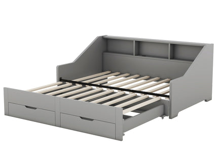 Daybed Frame With Storage Bookcases, 2 Drawers, Charging Station