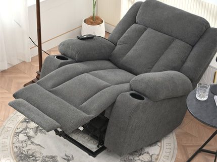 Power Lift Recliner Chair With Extended Footrest, Remote Control, Cup Holders, And Side Pockets