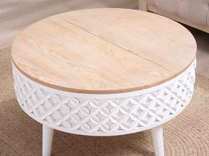 Round Coffee Table With Storage - White / Light Oak