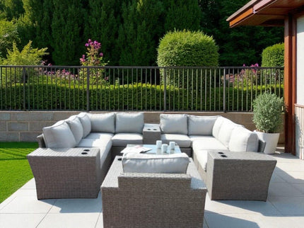 Outdoor Wicker Sectional With Weather Resistant Cushions And Table