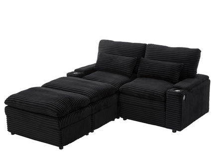 Convertible Loveseat Sofa With Storage, USB Ports, Cup Holders