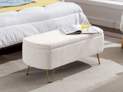 Storage Ottoman Bench For End Of Bed Legs, Modern Camel Faux Fur Entryway Bench Upholstered Padded With Storage For Living Room Bedroom