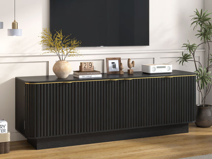 TV Stand, Fluted Media Console With Adjustable Shelves And Cable Holes