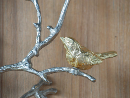 Metal Branch Wall Sculptures With Bird Accents (Set of 2) - Silver Multi
