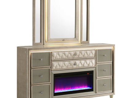 Mika - 8 Drawer LED Dresser And Mirror Set - Ivory