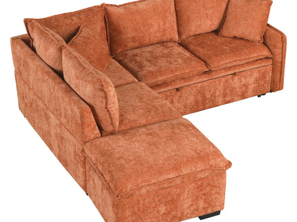 Convertible Sofa Bed Sectional Sofa Sleeper L-Shaped Sofa With A Storage Ottoman, Two Pillows, Two Power Sockets And Two USB Ports For Living Room