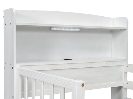 Platform Bed With LED Light, Multi Functional Headboard, Guardrail And 2 Drawers