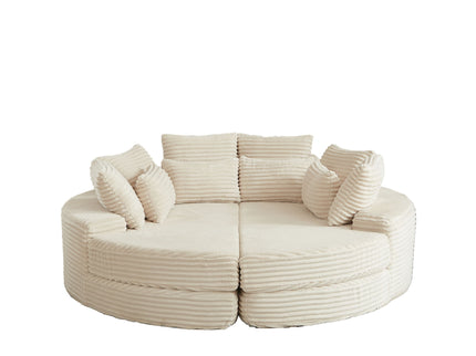 Round Oversized Sofa Bed With 5 Throw Pillows