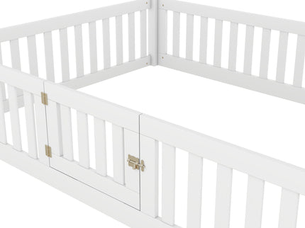 Wood House Bed With Fence And Door