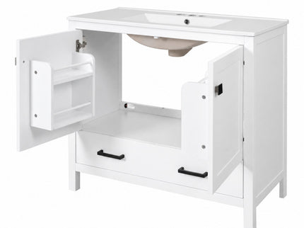 Bathroom Vanity With Sink, Soft Close Doors, Double Shelves & Divided Drawer