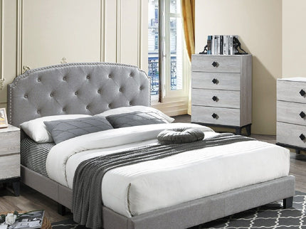 Button Tufted Bed With Nailhead Trim