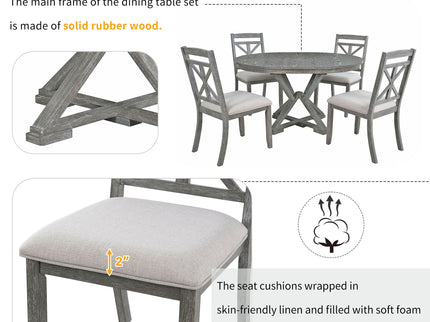 Dining Set With Extendable Round Table And 4 Upholstered Chairs