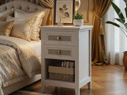 Nightstand With 2 Drawers & Shelf - White