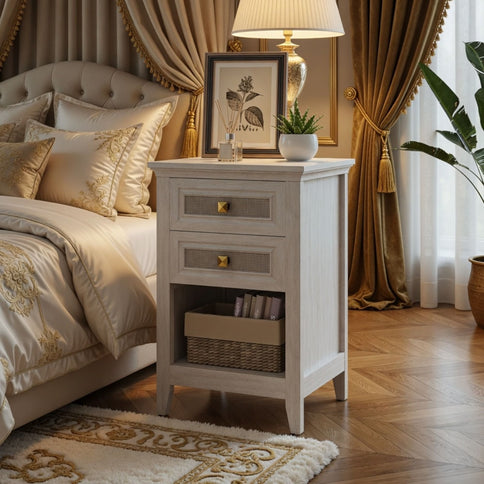 Nightstand With 2 Drawers & Shelf - White