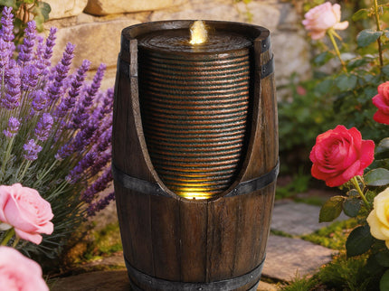 Rustic Barrel Water Fountain With LED Light