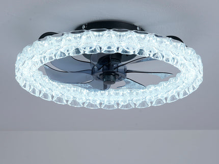 LED Light Source And Remote Control, 3000 - 6500K Dimmable Flush Mount LED Fan Light, 6 Speeds, Quiet DC Motor - Matte Black
