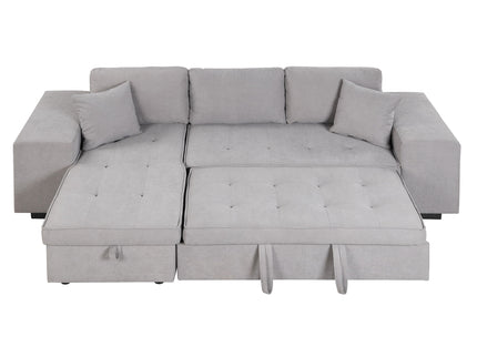 Modern L-Shape 3 Seat Reversible Sectional Couch, Pull Out Sleeper Sofa With Storage Chaise And 2 Stools For Living Room Furniture Set