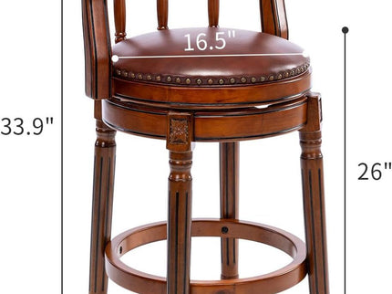 Swivel Cow Top Wooden Bar Stool, 360 Degree Swivel Bar Height Chair With Backs For Home Kitchen Counter