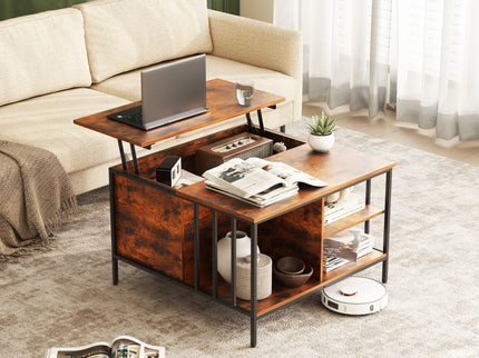 Lift Top Coffee Table With Storage, Adjustable Height Living Room - Black / Brown