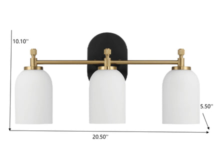 Meadows - 3 Lights Vanity Brush Bathroom Wall Light For Bathroom Over Mirror - Black / Gold / White