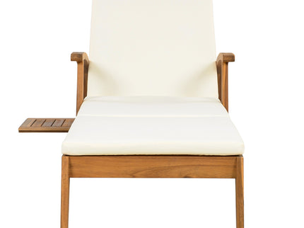Versatile Chaise Lounge With Wheels Acacia Wood Recliner For Patio - Cream