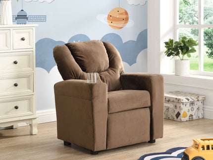 Kids Recliner Chair, Kids Upholstered Couch With One Cup Holder, Toddlers Recliner With Headrest And Footrest - Brown